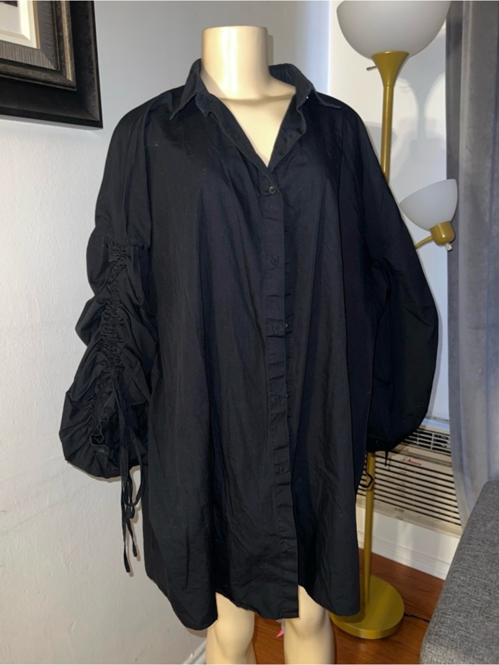 Black Oversized Button-Up Shirt Dress